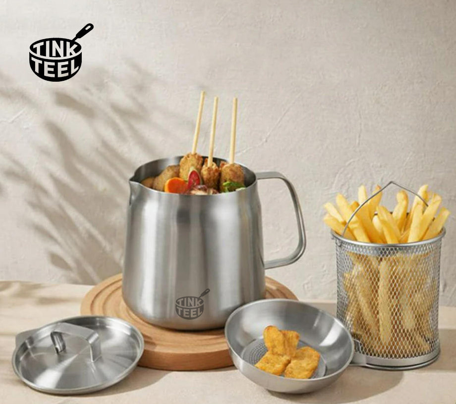 Stainless Steel Deep Fryer Pot with Basket & Strainer
