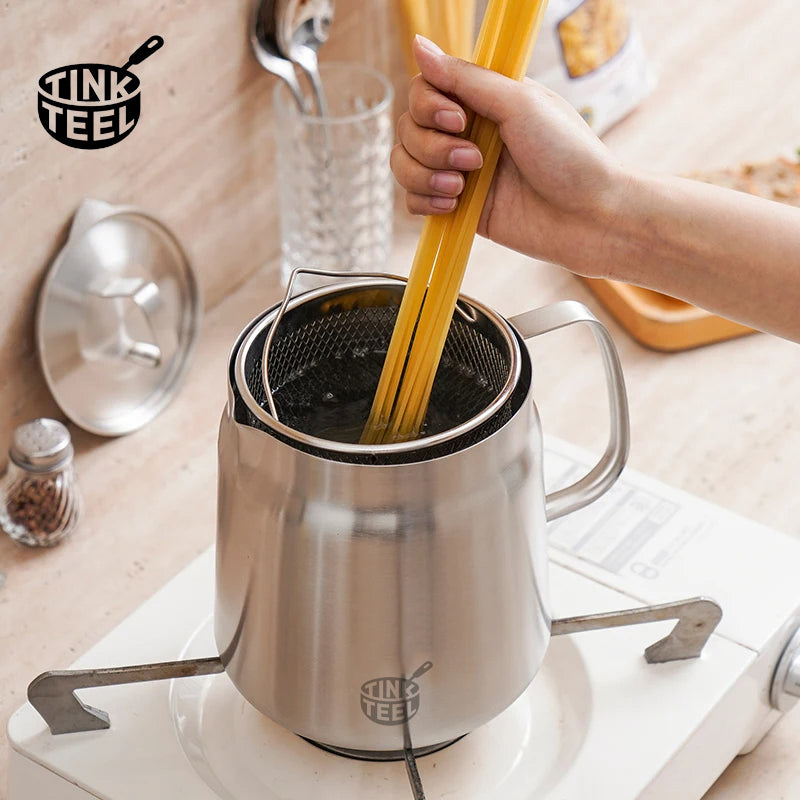 Stainless Steel Deep Fryer Pot with Basket & Strainer
