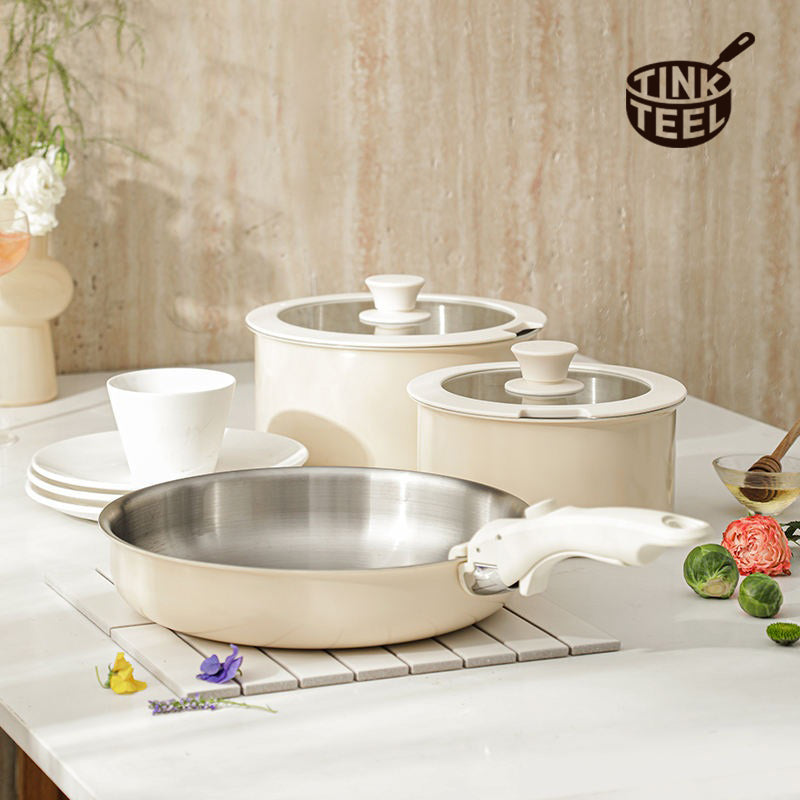 Detachable Handle Tri Ply Steel Cookware Set-Stainless Steel Pots & Pans with Glass Lids