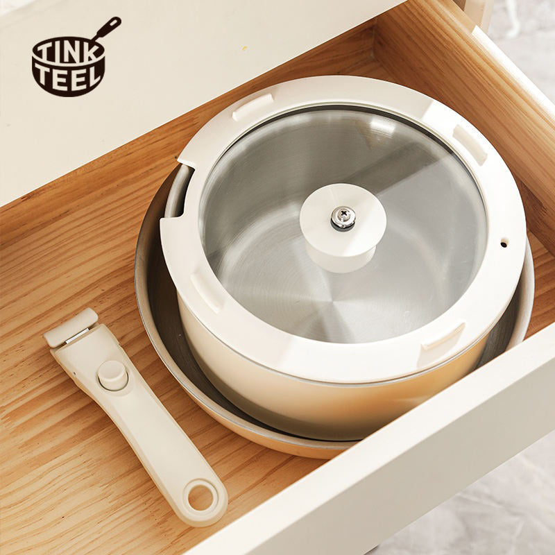 Detachable Handle Tri Ply Steel Cookware Set-Stainless Steel Pots & Pans with Glass Lids