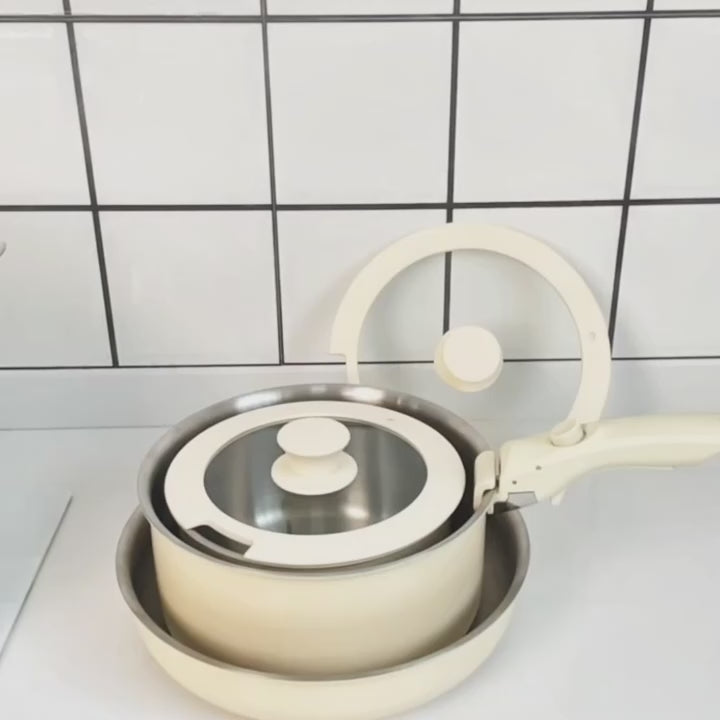 Detachable Handle Tri Ply Steel Cookware Set-Stainless Steel Pots & Pans with Glass Lids